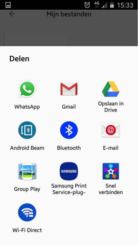 Voorbeeld hoe je een actie kiest om je scan te delen met je Android mobiel