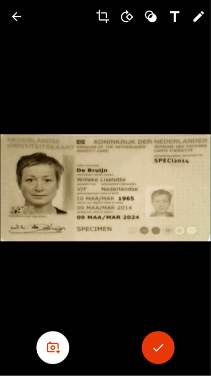 Voorbeeld hoe je een identiteitsbewijst scant met Android