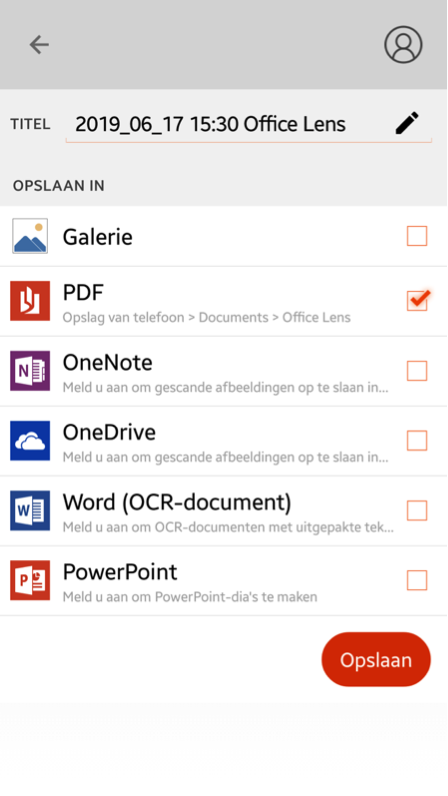 Voorbeeld hoe je een scan opslaat op je Andoid mobiel