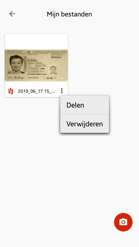 Voorbeeld hoe je een scan deelt met je Android mobiel