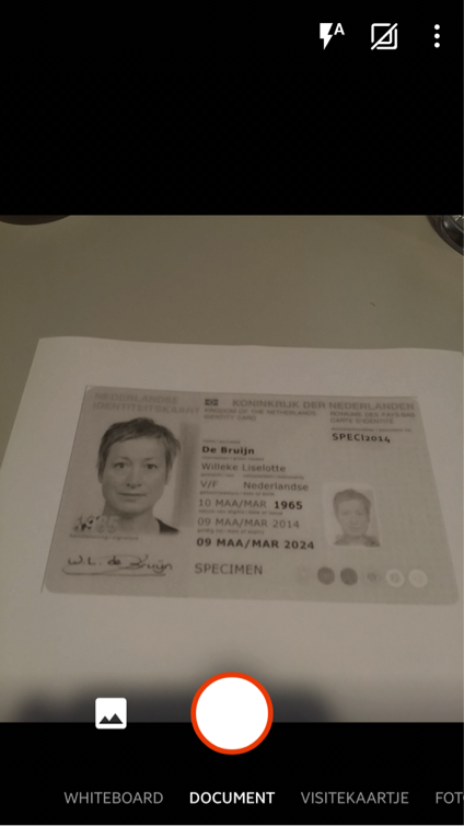 Legitimatiebewijs voorbeeld Document Scannen op Android