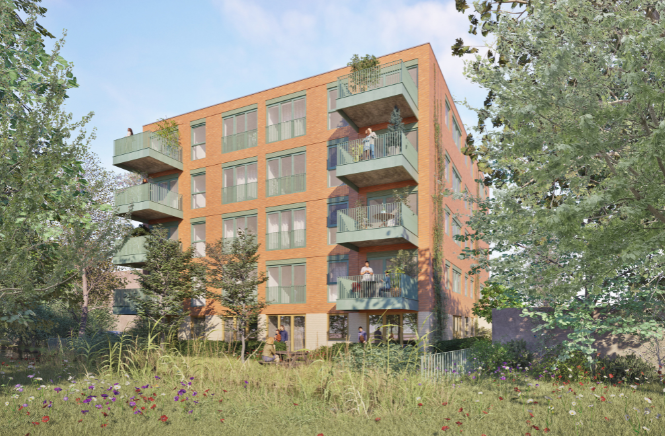 Render Van De Achterzijde Van Project Anna Mahlervastgoed